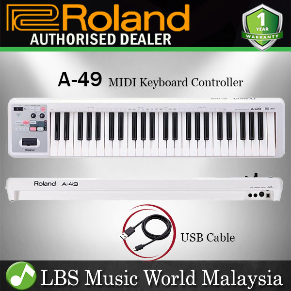 Roland A-49 49 Key USB MIDI Keyboard Controller with Expression Pedal White (A49 A 49)