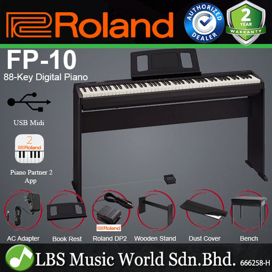 Roland FP-10 88 Key Digital Piano Black Full Package Electric Keyboard (FP10)