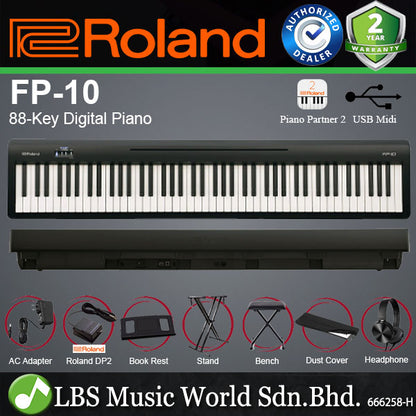Roland FP-10 88 Key Digital Piano Black Portable Package Electric Keyboard (FP10)