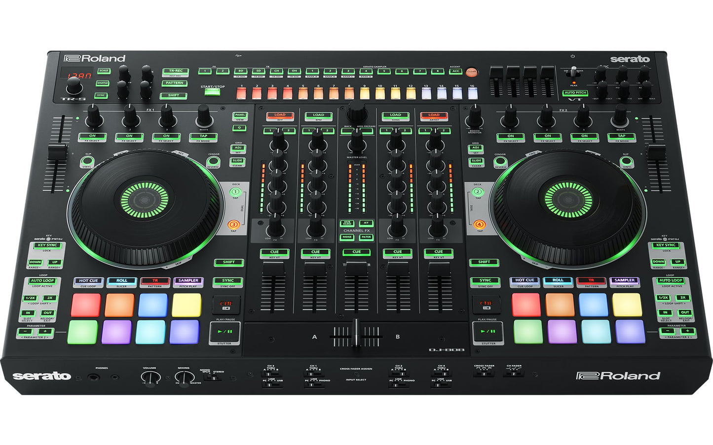 Roland DJ-808 Serato 4 Deck DJ Pro Controller with Drum Machine and Voice Transformer (DJ808 DJ 808)