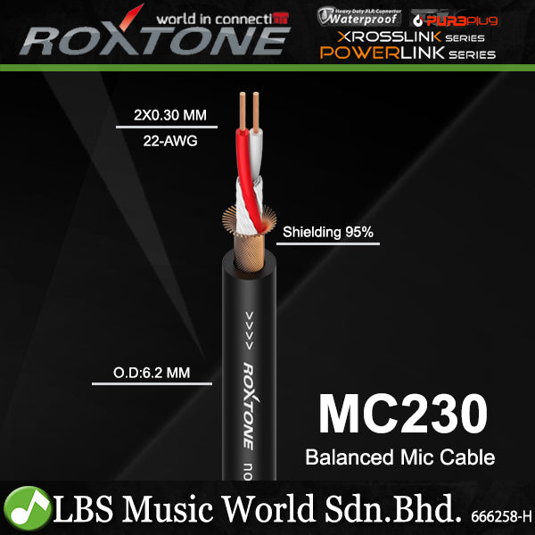 ROXTONE MC230 22AWG with 2 x 0.30 mm² Balanced Microphone Cable - Loose Mic Cables