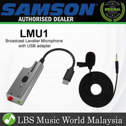 Samson LMU1 Broadcast Lavalier Microphone with USB Audio Mic Adapter