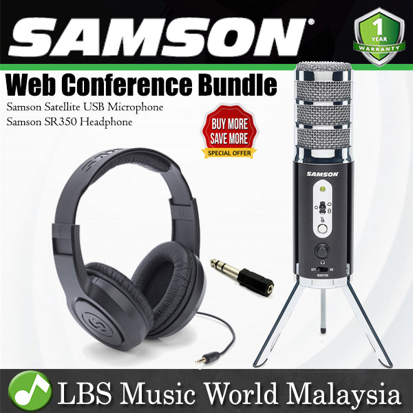 Samson Web Conference Bundle with SR350 Over Ear Headphone and Satellite USB Microphone with Mic Stand (SR-350)