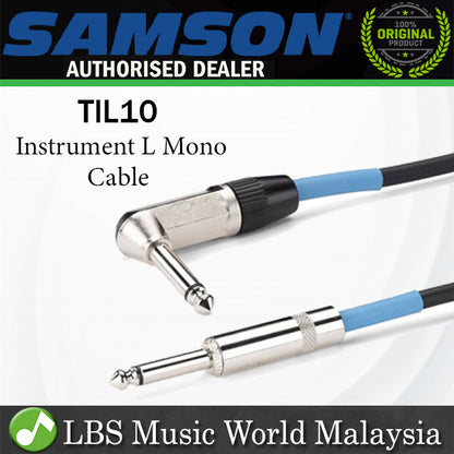 Samson TIL10 Tourtek 3 Meter L Mono Plug Guitar Keyboard Bass Instrument Cable (TIL 10)