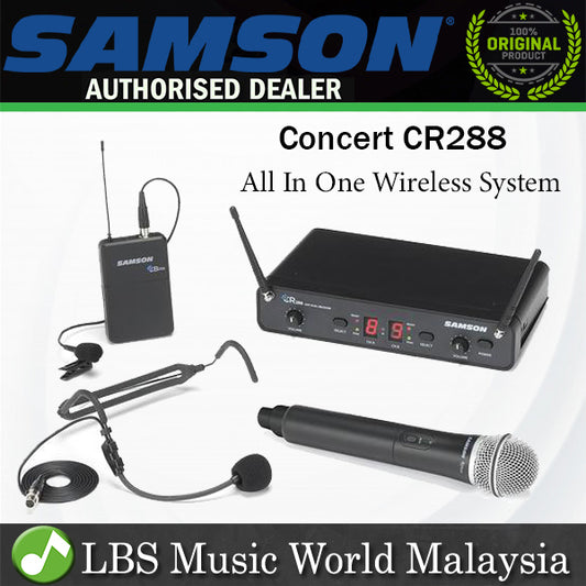 Samson Concert 288 All In One Dual Channel UHF Wireless System with Handheld Microphone and Bodypack Transmitter Including LM5 Lavalier and HS5 Headset Microphone (CR 288)