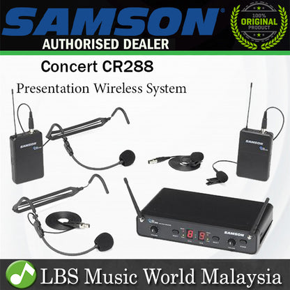 Samson Concert 288 Presentation Dual-Channel UHF Wireless System with 2 Bodypack Transmitters Including LM5 Lavaliers and HS5 Headset Microphones (CR 288)