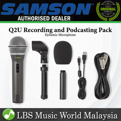 Samson Q2U Recording and Podcasting Pack USB XLR Dynamic Microphone with Accessories (Q2URecordingandPodcastingPack)