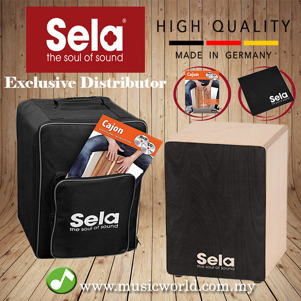 Sela SE 157 EN Primera Black Cajon beginner bundle with Backpack + Cajon Pad + book + DVD (SE157)