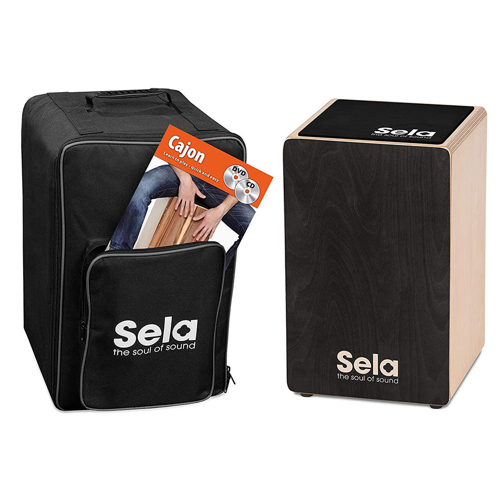 Sela SE 157 EN Primera Black Cajon beginner bundle with Backpack + Cajon Pad + book + DVD (SE157)