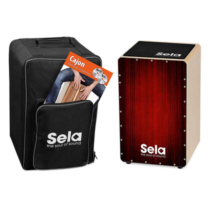 Sela SE 128 Varios Red Cajon Set with Backpack + cajon pad + Book + CD and DVD Box Drum (SE128)