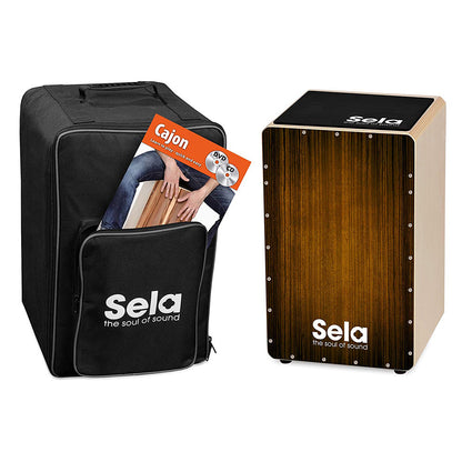 Sela SE 129 Varios Brown Cajon Set with Backpack + cajon pad + Book + CD and DVD Box Drum (SE129)
