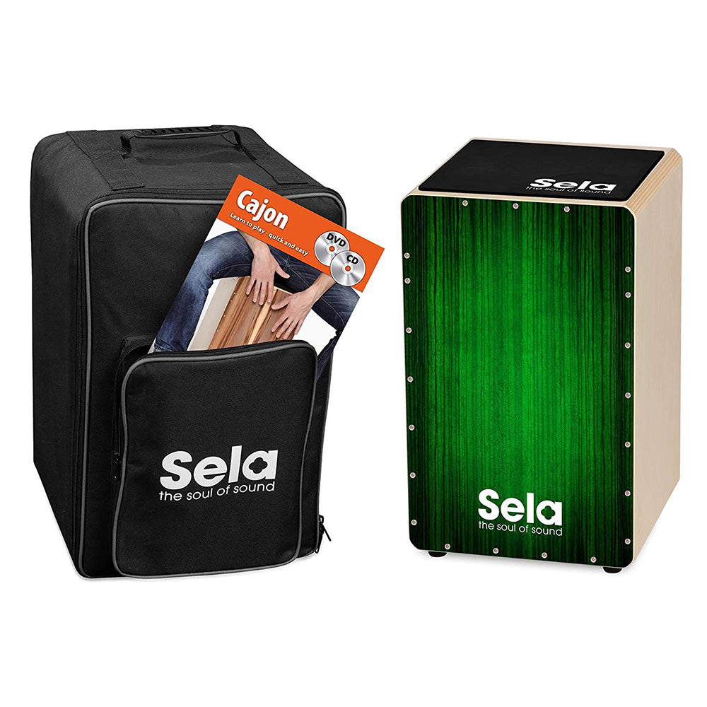 Sela SE 131 Varios Green Cajon Set with Backpack + cajon pad + Book + CD and DVD Box Drum (SE131)