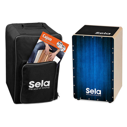 Sela SE 130 Varios Blue Cajon Set with Backpack + cajon pad + Book + CD and DVD Box Drum (SE130)