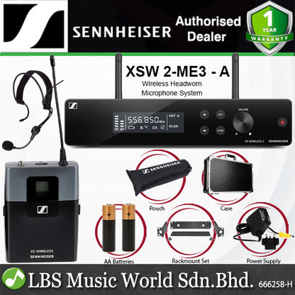 Sennheiser XSW 2-ME3 Wireless Microphone System with ME 3 Headworn Mic, SK-XSW Bodypack Transmitter and EM-XSW 2 Receiver (XSW2ME3)