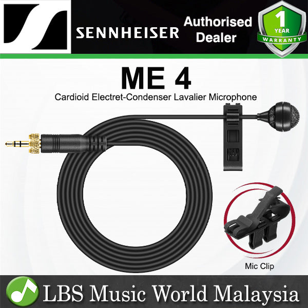 Sennheiser ME 4 Cardioid Mic Electret Condenser Lavalier Microphone with 3.5mm Lockable Connector for Sennheiser Wireless (ME4)