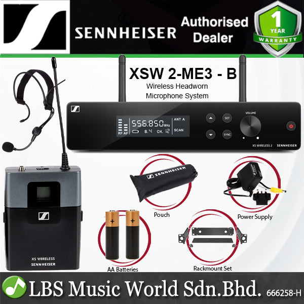 Sennheiser XSW 2-ME3 Wireless Microphone System with ME 3 Headworn Mic, SK-XSW Bodypack Transmitter and EM-XSW 2 Receiver (XSW2ME3)