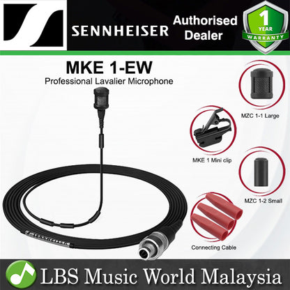 Sennheiser MKE 1-EW Professional Lavalier Microphone for Wireless with Low Ambient Noise - Black (MKE1 EW)