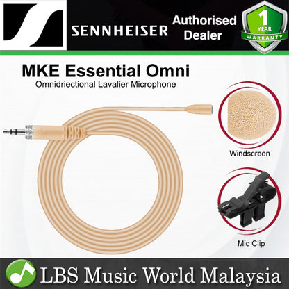 Sennheiser MKE Essential Omnidriectional Lavalier Microphone with 20Hz-20kHz Pickup and Matching 5.25 Inch Cable - Beige
