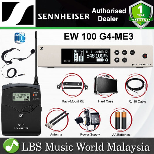 Sennheiser EW 100 G4-ME3 Wireless Headworn Microphone System with Accesories and Hardcase (EW100G4ME3)