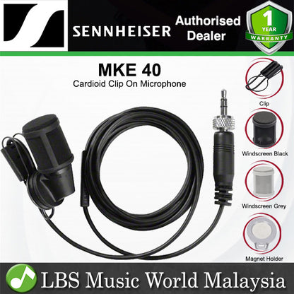 Sennheiser MKE 40 Cardioid Electret-Condenser Lavalier Clip On Microphone with 3 Pin Lockable Connector for Sennheiser Wireless (MKE40)