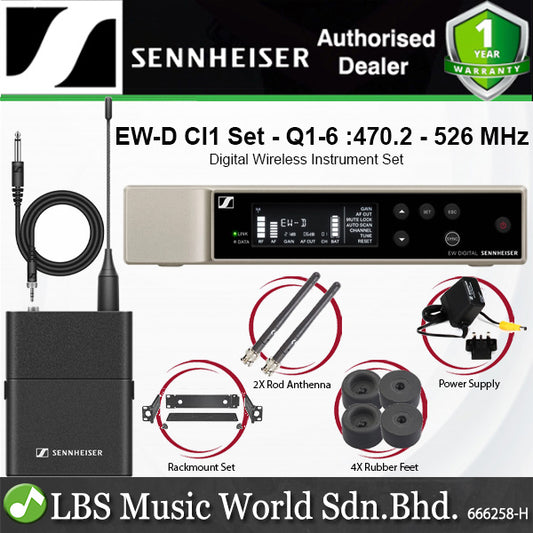 Sennheiser EW-D CI1 SET Digital Wireless Guitar System with Bodypack Transmitter, Instrument Cable, Rack Kit, and Accessories
