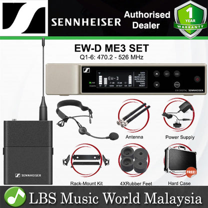 Sennheiser EW-D ME3 SET Digital Wireless Headset Microphone System with Cardioid Headmic with Hardcase (EWDME3)