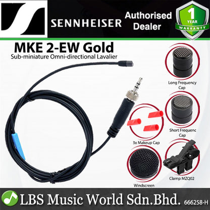 Sennheiser MKE 2-EW Gold Subminiature Omnidirectional Lavalier Microphone for for Theater and Broadcast Applications - Black (MKE2 EW)