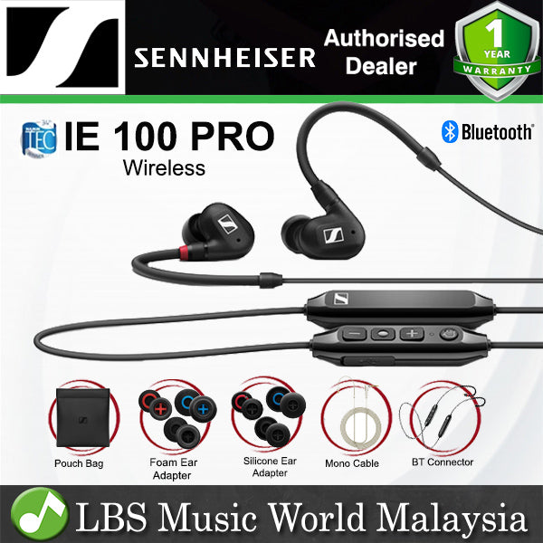 Sennheiser IE 100 PRO Wireless In Ear Monitors Headphones Mic SYS 10 Dynamic Transducer Detachable Cable Microphone with Bluetooth and Pouch Bag (IE100PRO)