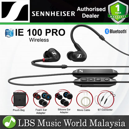 Sennheiser IE 100 PRO Wireless In Ear Monitors Headphones Mic SYS 10 Dynamic Transducer Detachable Cable Microphone with Bluetooth and Pouch Bag (IE100PRO)