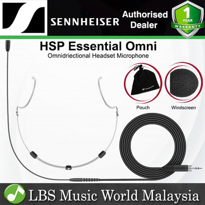Sennheiser HSP Essential Omni Omnidriectional Headset Microphone with 20Hz-20kHz Pickup and Integrated 4.25 Inch Cable with 3.5mm Connector - Black