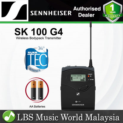 Sennheiser SK 100 G4 Wireless Bodypack Transmitter Infrared Sync, Charging Contacts, Cable Emulation, and RF Mute (SK100G4)