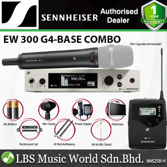Sennheiser EW 300 G4-BASE COMBO Wireless Microphone System Handless Mics with Mute Switch ,Hardcase and Mic Stand (EW300G4BASE)