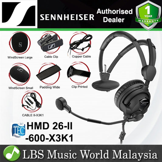 Sennheiser HMD 26-II-600-X3K1 600 Ohms Professional Broadcast Headset Mic Dynamic Microphone with Copper and X3K1 Cable