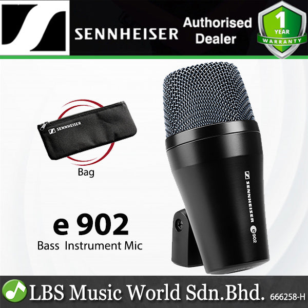 Sennheiser e 902 Dynamic Cardioid Bass Instrument Mic Kick Drum Microphone with Integral Stand Mount and Bag (e902)