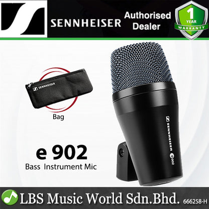 Sennheiser e 902 Dynamic Cardioid Bass Instrument Mic Kick Drum Microphone with Integral Stand Mount and Bag (e902)