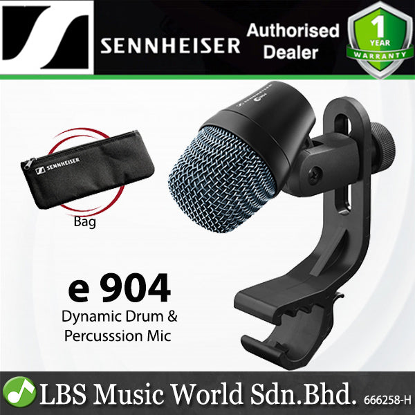 Sennheiser e 904 Dynamic Cardioid Mic Drum Microphone for Tom with Built In Rim Clip and Bag (e904)