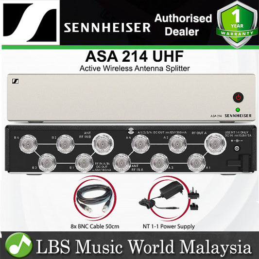 [Discontinued] Sennheiser ASA 214-UHF Active Wireless Antenna Splitter for G3 and G4 Receivers, with Power Supply and Eight 20 Inch BNC Cables (ASA214UHF)