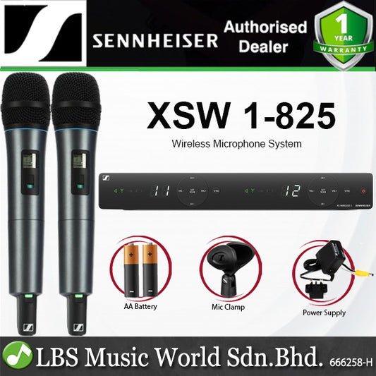 Sennheiser XSW 1-825 Dual Wireless Handheld Microphone System with 2 SKM 825-XSW Mic Transmitters and EM-XSW 1 Receiver (XSW1825)