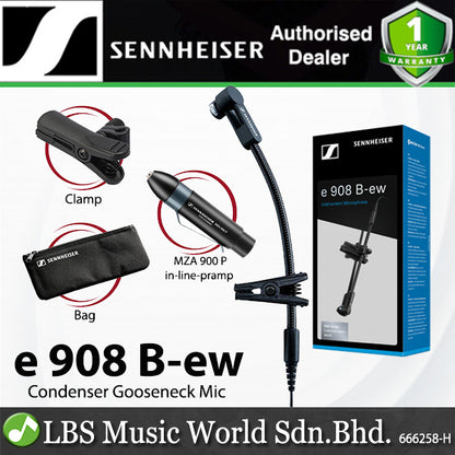 Sennheiser e 908 B Small Diaphragm Condenser Mic Gooseneck Clip On Microphone for Brass Instruments with Bag (e908B)
