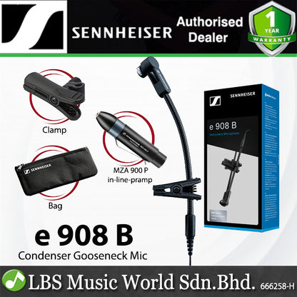 Sennheiser e 908 B Small Diaphragm Condenser Mic Gooseneck Clip On Microphone for Brass Instruments with Bag (e908B)