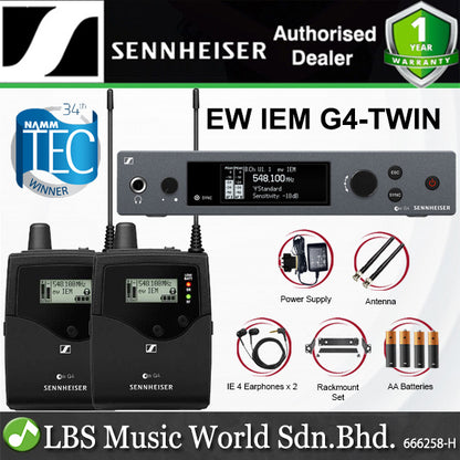 Sennheiser EW IEM G4-TWIN Double Wireless In Ear Monitoring System for Profesional Live Sound Applications with Hardcase(G4 Twin)