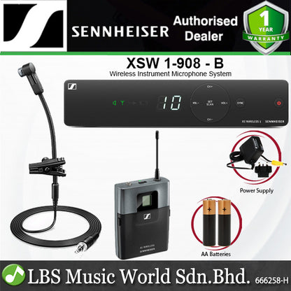 Sennheiser XSW 1-908 Wireless Instrument Microphone System with e908 Gooseneck Mic, SK-XSW Bodypack Transmitter and EM-XSW 1 Receiver (XSW1908)