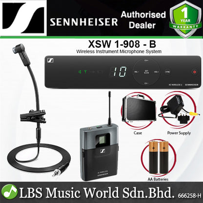 Sennheiser XSW 1-908 Wireless Instrument Microphone System with e908 Gooseneck Mic, SK-XSW Bodypack Transmitter and EM-XSW 1 Receiver (XSW1908)