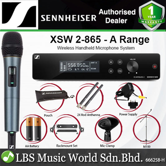 Sennheiser XSW 2-865 Wireless Handheld Microphone System with  SKM 865-XSW Mic Transmitter and EM-XSW 2 Rackmountable Receiver (XSW2865)