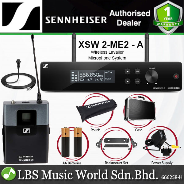 Sennheiser XSW 2-ME2 Wireless Microphone System with ME 2 Lavalier Mic, SK-SXW Bodypack Transmitter and EM-XSW 2 Receiver (XSW2ME2)
