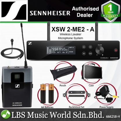 Sennheiser XSW 2-ME2 Wireless Microphone System with ME 2 Lavalier Mic, SK-SXW Bodypack Transmitter and EM-XSW 2 Receiver (XSW2ME2)