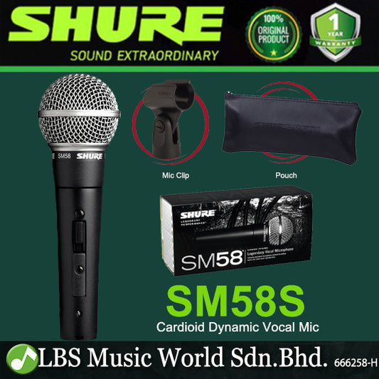 Shure SM58S Handheld Vocal Microphone with On/Off Switch Mic Clamp Pouch (SM58S SM58 S)