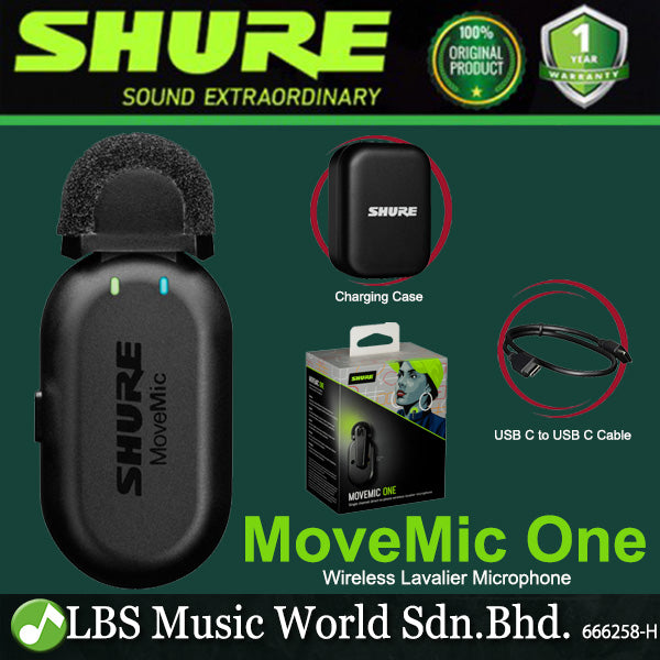 Shure MoveMic One Clip On Wireless Lavalier Microphone with Charging Case