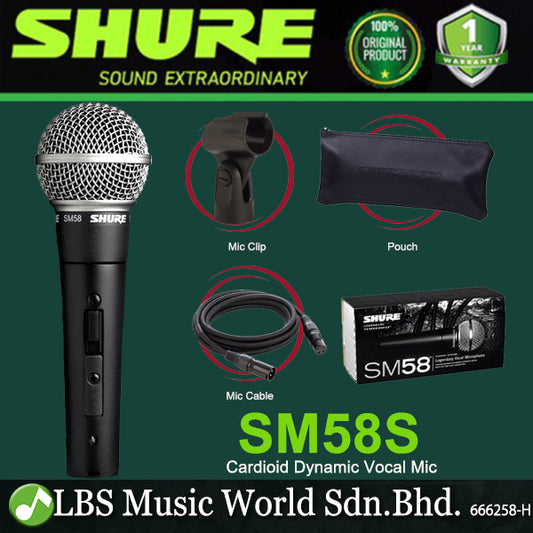 Shure SM58S Handheld Vocal Microphone with On/Off Switch Mic Clamp Pouch (SM58S SM58 S)