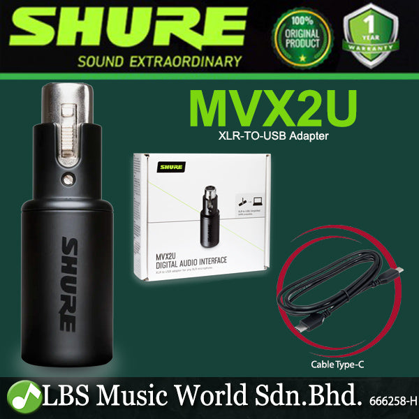 Shure MVX2U XLR to USB Digital Audio Interface Streaming Adapter with Headphone Output
